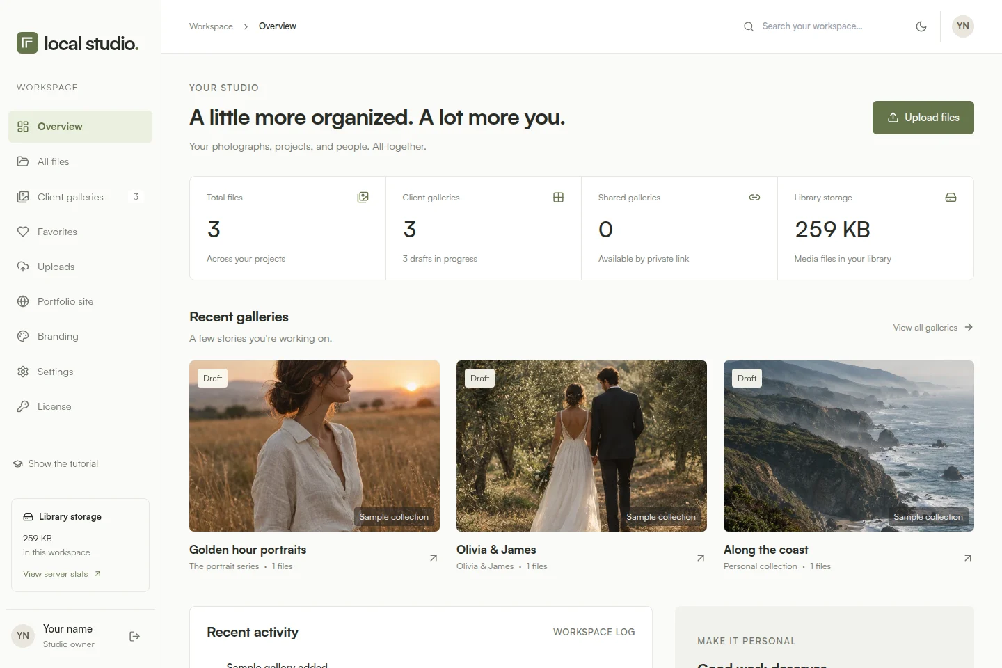 Overview of the actual Local Studio dashboard